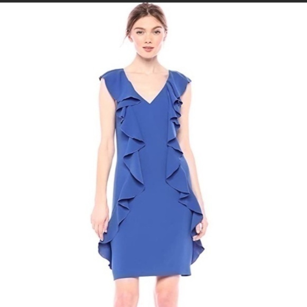 TRINA TURK  v-neck side ruffle sweetheart dress
